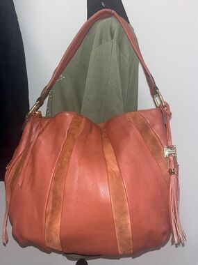 Aimee Kestenberg Burnt Sienna Pebbled Leather Suede Pumpkin Hobo Bag